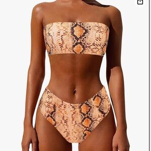 Women's 2 Pieces Bandeau Bikini High Waisted Swimsuits Strapless Bathing Suit